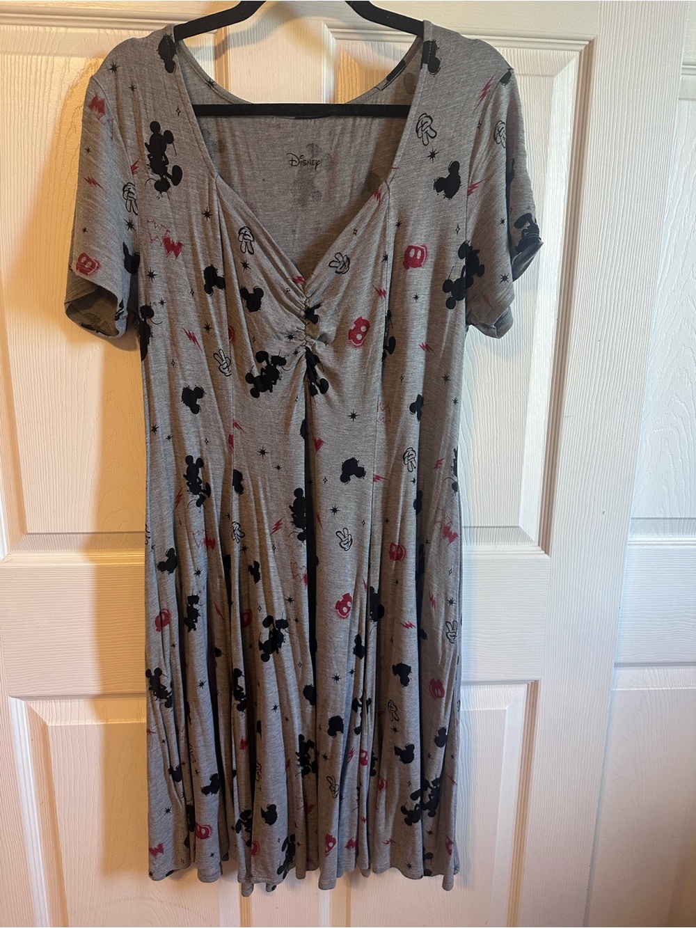 torrid Gray Mickey Print Short-Sleeve Mini Dress with Black and Red Accents